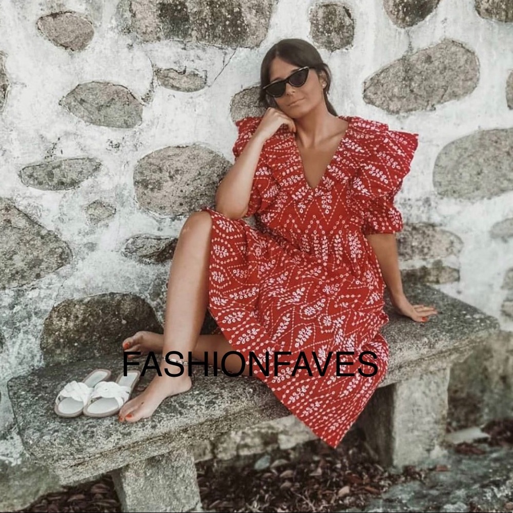 ZARA RED EMBROIDERED DRESS - Picture 1 of 7
